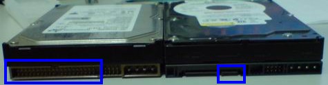 两款硬盘介面(左边为IDE介面，右边为SATA介面)