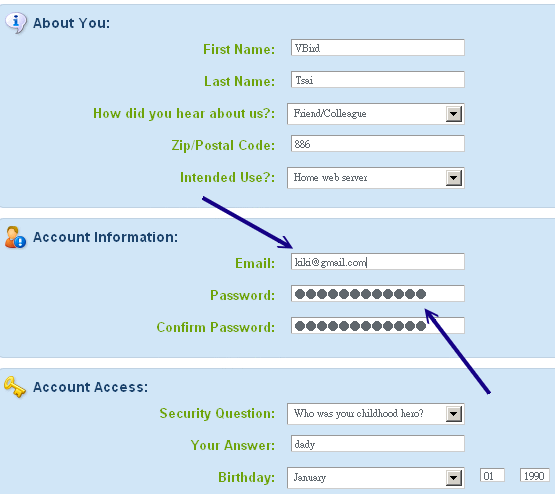 no-ip 网站的注册：新账号建立所需填写数据